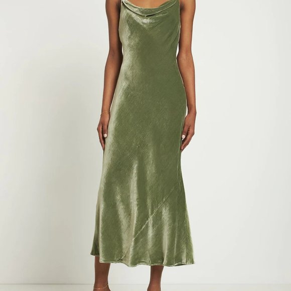 Reformation Dresses & Skirts - Reformation Salamanca Velvet Cowl Neck Midi Slip Dress Artichoke Size 6